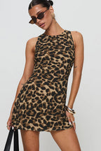 Leopard-Print Fitted Strappy Dress