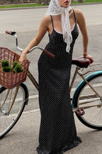 Polka-Dot Strappy Maxi Dress with Lace Trim