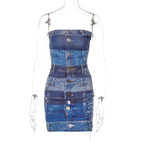 Denim Strappy Printed Dress