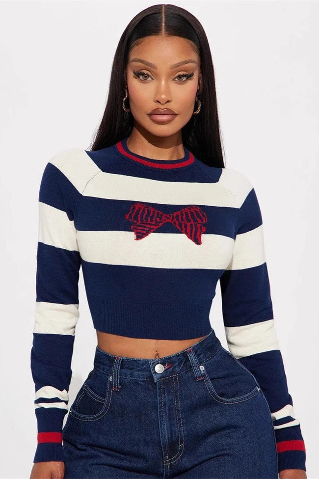 Striped Knit Sweater with Bow Details Main image