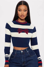 Striped Knit Sweater with Bow Details