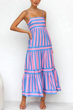 Colorblock Tiered Maxi Dress with an Eye Motif