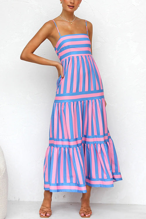 Colorblock Tiered Maxi Dress with an Eye Motif