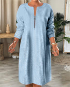 V-Neck Relaxed-Fit Dress with a Front Zip