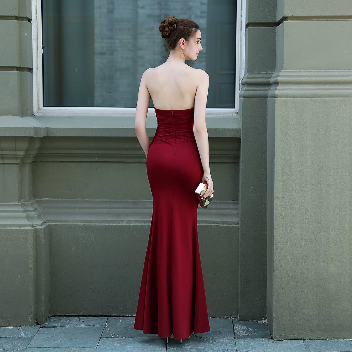 Strapless Wrap-Style Dress with a Split Detail