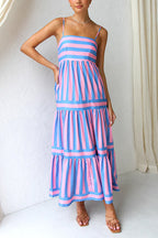 Colorblock Tiered Maxi Dress with an Eye Motif