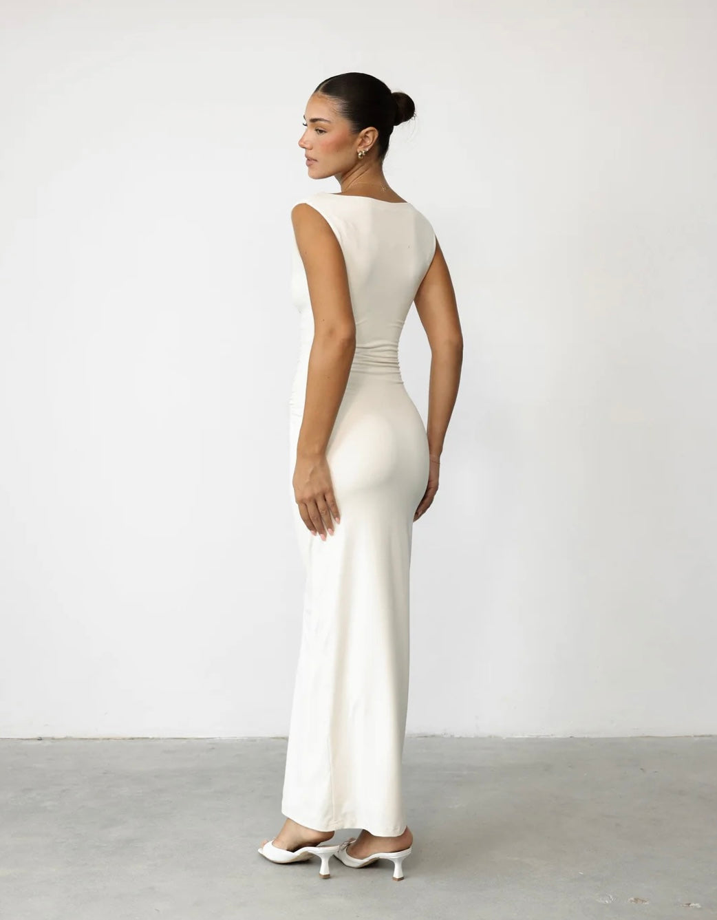 V-Neck Flared Dress with Ruched Details