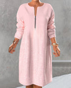 V-Neck Relaxed-Fit Dress with a Front Zip
