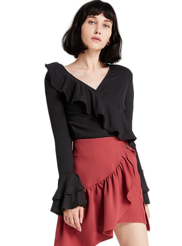 Pink Asymmetric Shirt with Ruffle Details