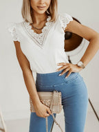 White Fitted T-Shirt with a V-Neck
