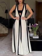 Off-Shoulder A-Line Maxi Dress with Panel Details