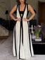 Off-Shoulder A-Line Maxi Dress with Panel Details