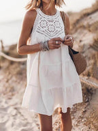 Halterneck Lace A-Line Mini Dress with Panel Details