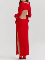 Red Heart-Print Bow-Detail Maxi Dress