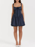 Navy Corset-Style Mini Dress with Lace-Up Details
