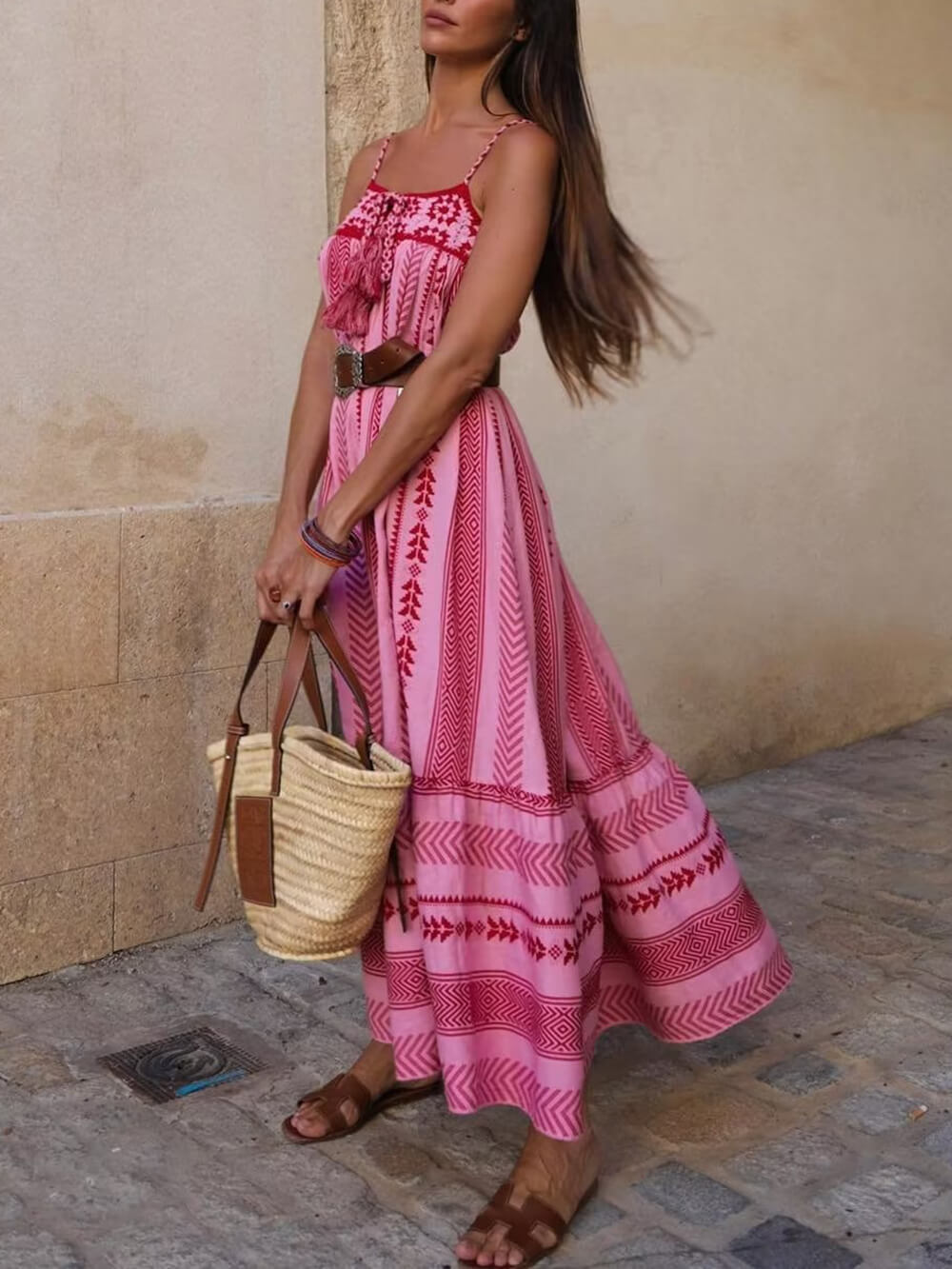 Crochet Maxi Slip Dress with Panel Details