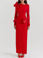 Red Heart-Print Bow-Detail Maxi Dress