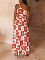 Floral Flared Maxi Dress with a One-Shoulder Cut