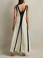 Off-Shoulder A-Line Maxi Dress with Panel Details