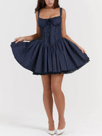 Navy Corset-Style Mini Dress with Lace-Up Details