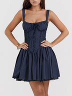 Navy Corset-Style Mini Dress with Lace-Up Details