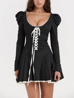 Black A-Line Mini Dress with Pleat Details