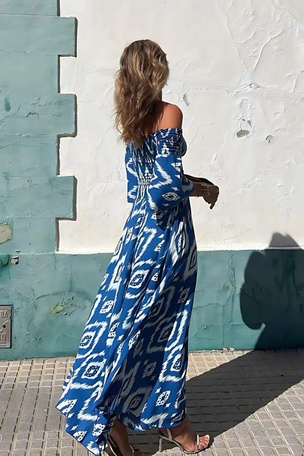 A-Line Smocked Dress with an Off-Shoulder Neck