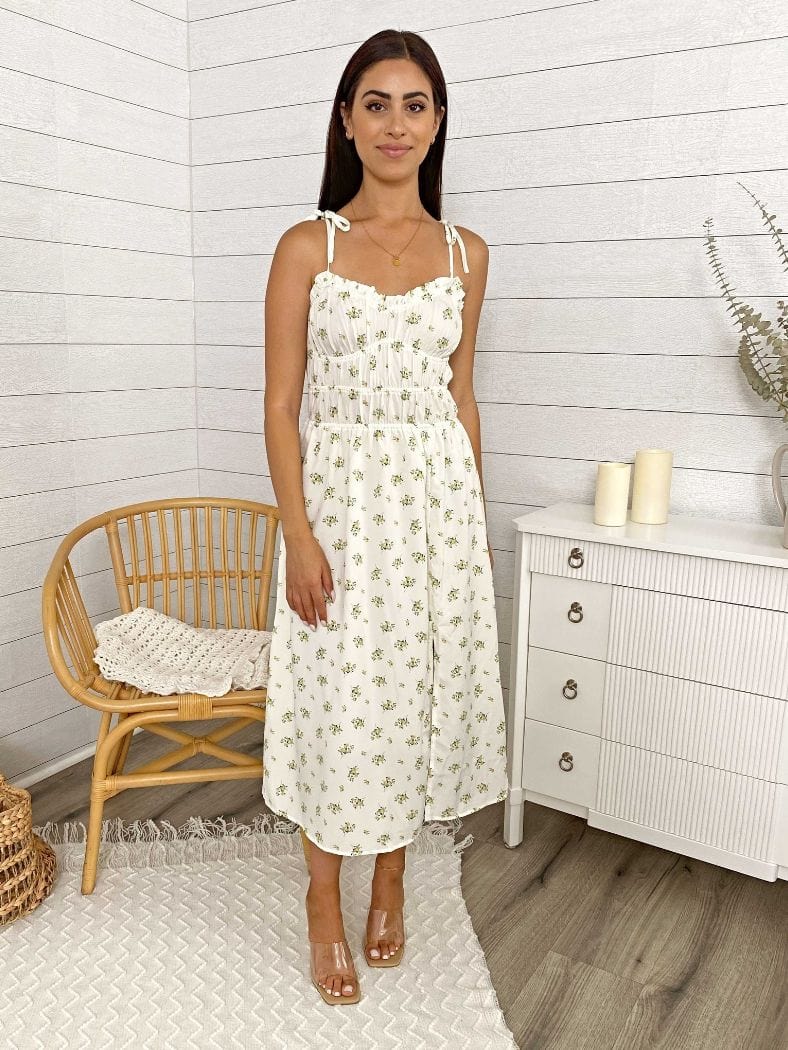 Strappy Bow-Detail Midi Dress with a Split Detail