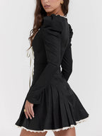 Black A-Line Mini Dress with Pleat Details