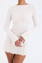 Crewneck Bodycon Mini Dress with Lace Details