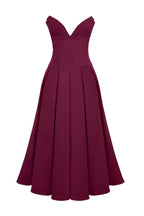 Corset-Style Pleated Midi Dress with an Off-Shoulder Neck