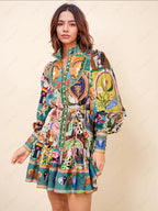 Graffiti-Print Abstract-Print Fitted Mini Dress