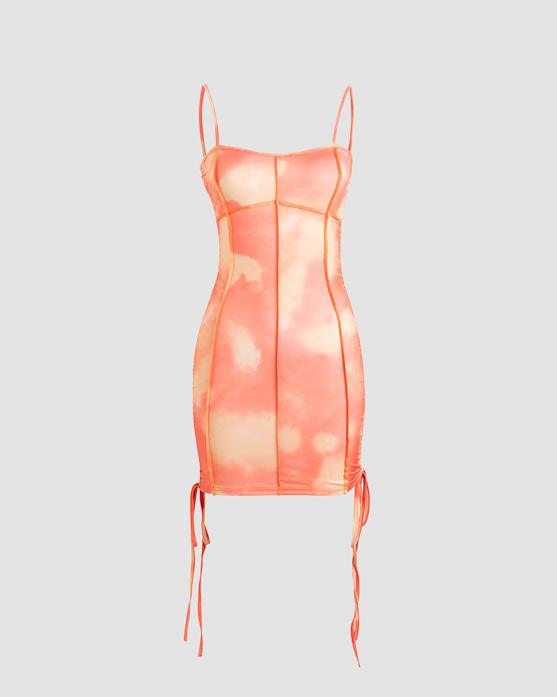 Tie-Dye Strappy Short-Sleeve Dress