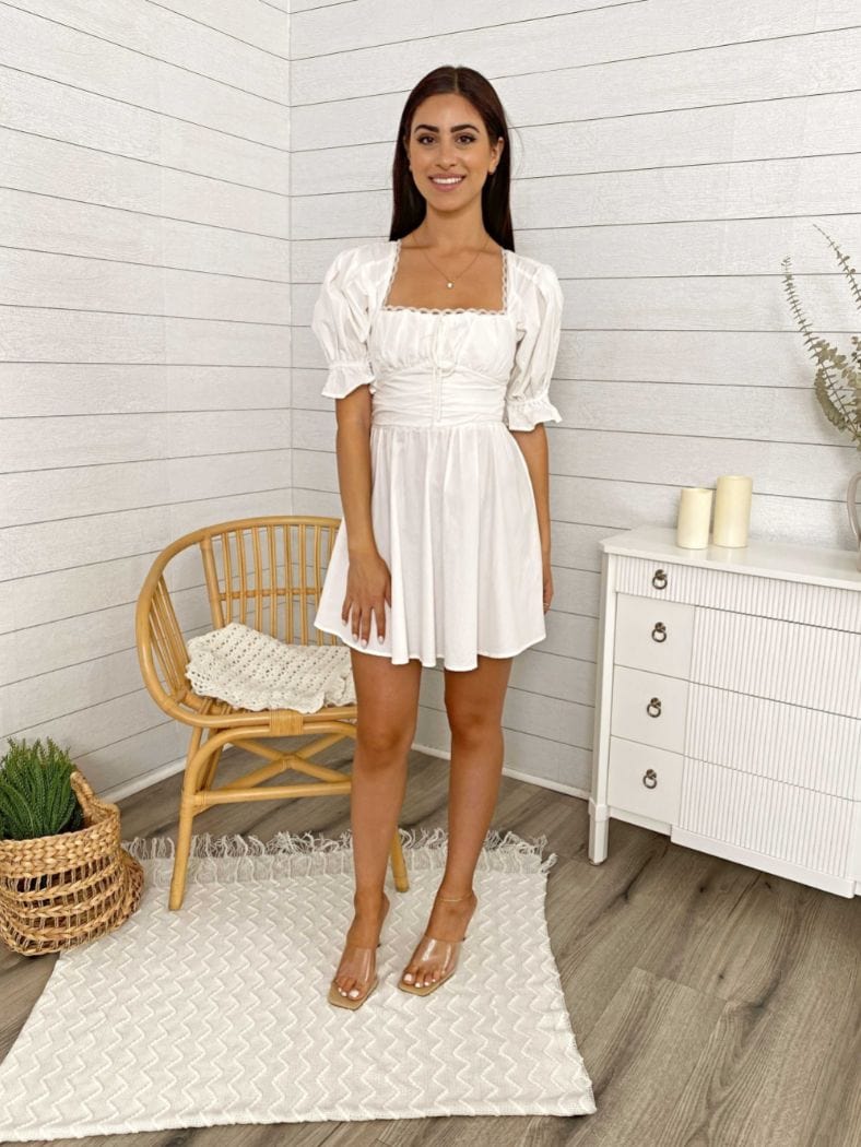 Lace Puff-Sleeve Mini Dress