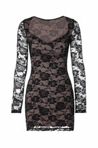 Lace Long-Sleeve Mini Dress with Cutout Details