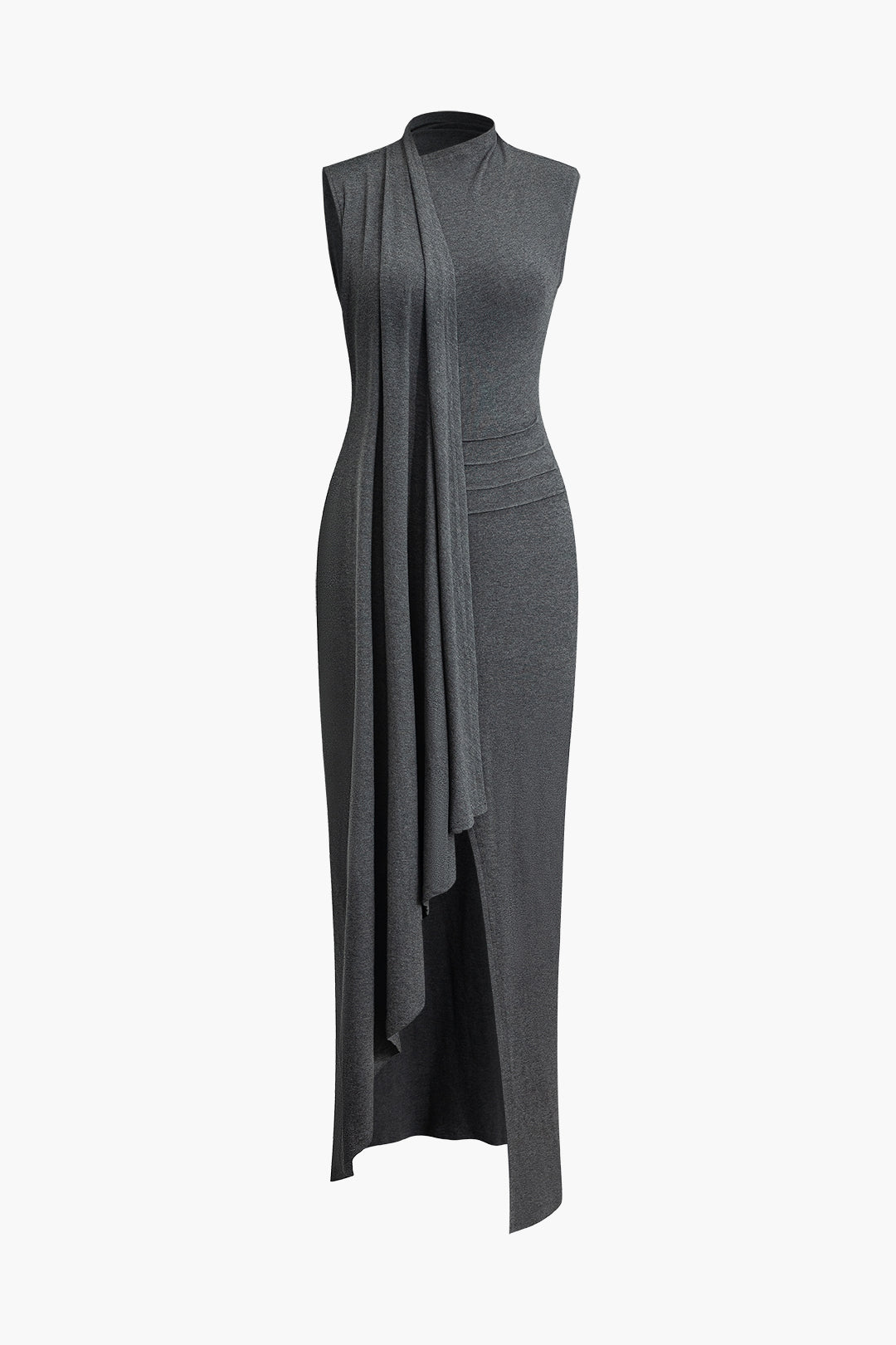 High-Neck Wrap-Style Sleeveless Maxi Dress with a Split Detail