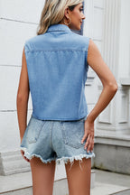 Denim Washed Cropped Blouse