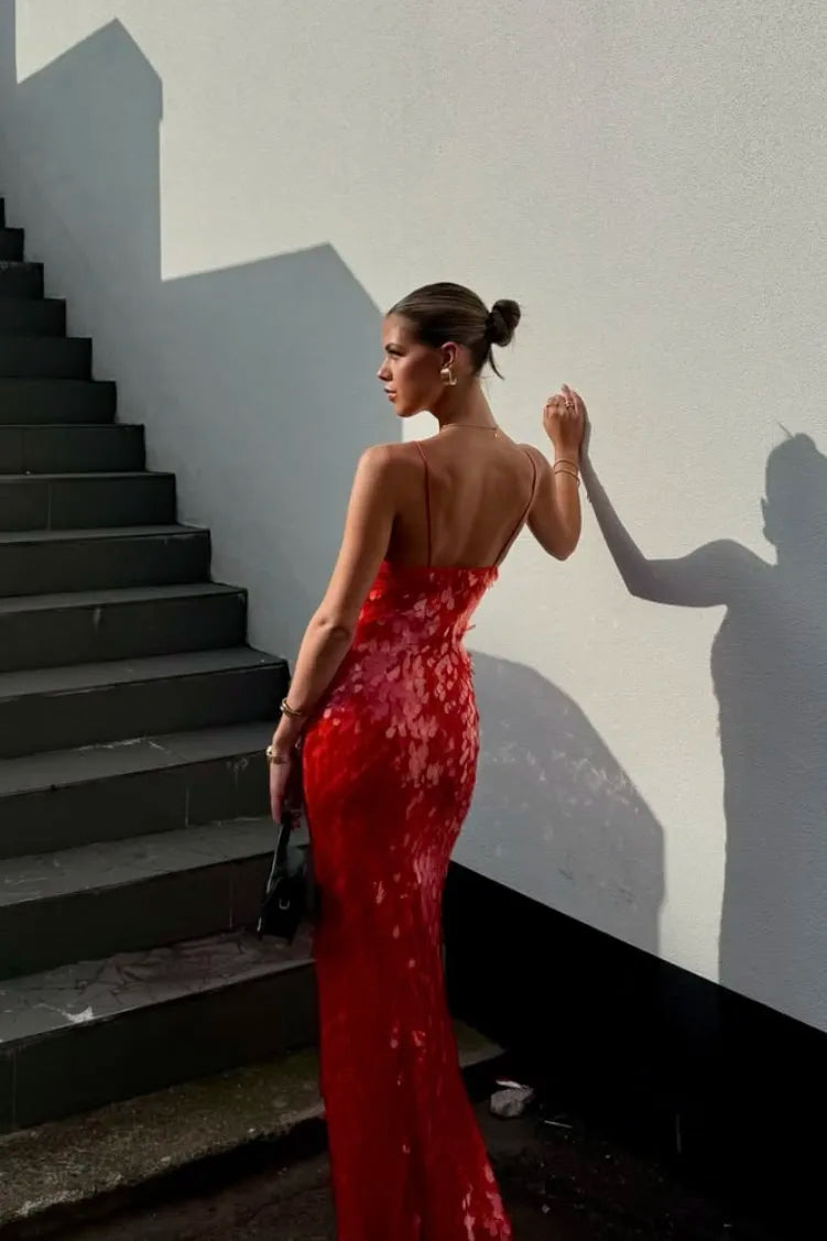Plunging-V Mermaid Maxi Dress with Sequin Detail