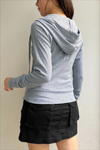 Gray Cropped Hooded Hoodie with a Front Zip