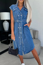 Denim Tie-Waist Dress with a Button Front