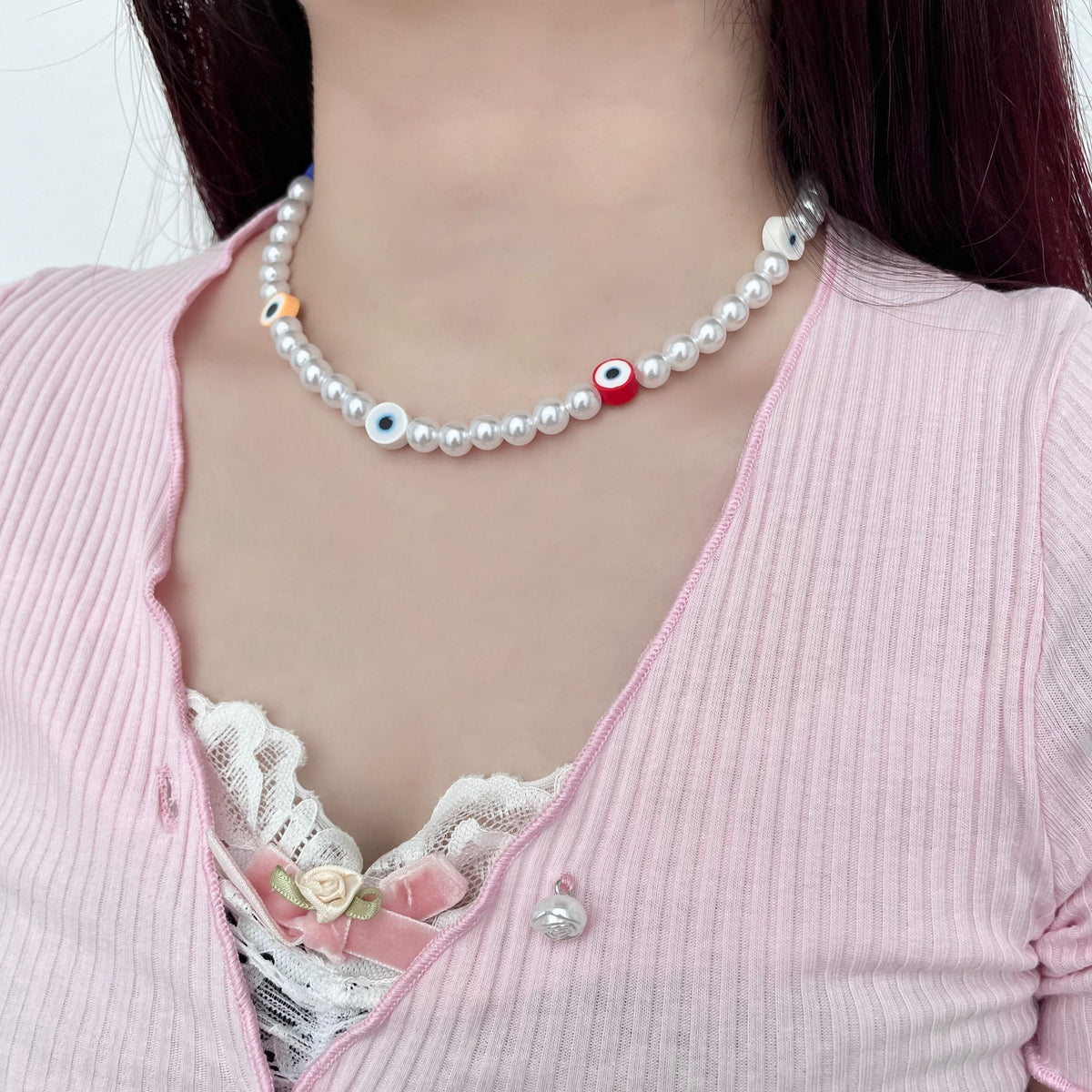 Pearl-Detail Chain-Detail Necklace