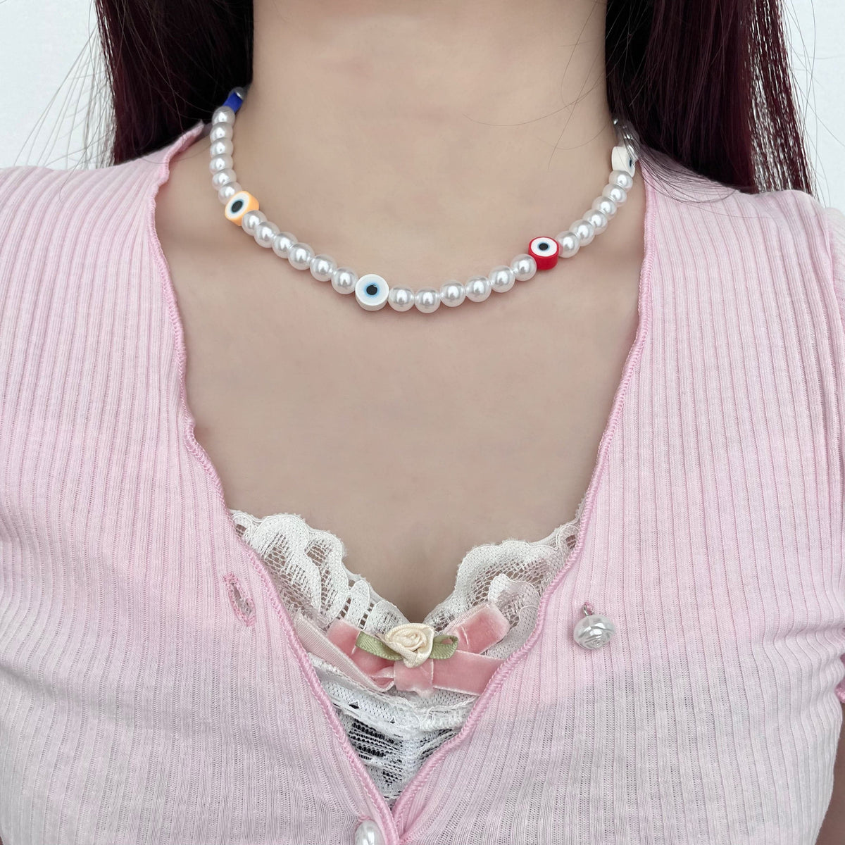 Pearl-Detail Chain-Detail Necklace