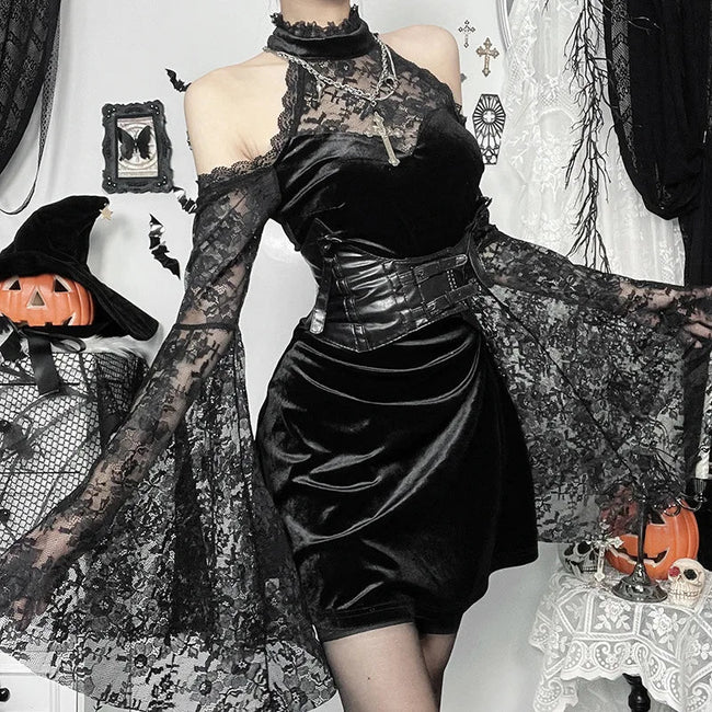 Transparent Lace Slender Mini Dress Black / S Main image