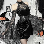 Transparent Lace Slender Mini Dress Black / S