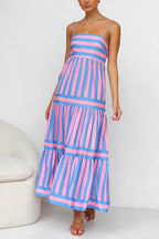 Colorblock Tiered Maxi Dress with an Eye Motif