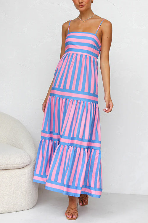 Colorblock Tiered Maxi Dress with an Eye Motif