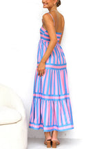 Colorblock Tiered Maxi Dress with an Eye Motif