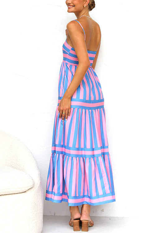 Colorblock Tiered Maxi Dress with an Eye Motif