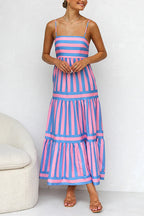 Colorblock Tiered Maxi Dress with an Eye Motif