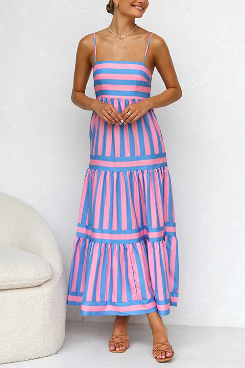 Colorblock Tiered Maxi Dress with an Eye Motif